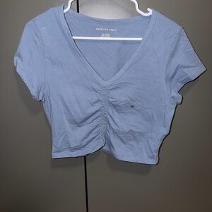 American Eagle Outfitters Light Blue Ruched Crop Top